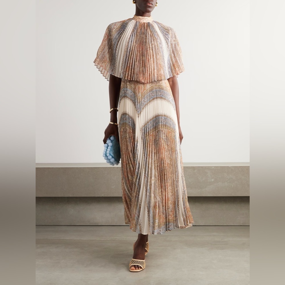 NWT Zimmermann Illustration Sunray Pleated Midi Dress in Paisley Haze 0P US2P
